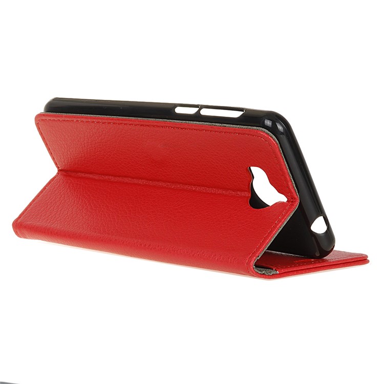 Litchi Texture Wallet Leather Stand Phone Case for Huawei Y5 (2017) / Y6 (2017) - Red-5