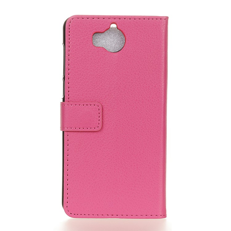 For Huawei Y5 (2017) / Y6 (2017) Litchi Texture Wallet Leather Stand Phone Shell - Rose-2