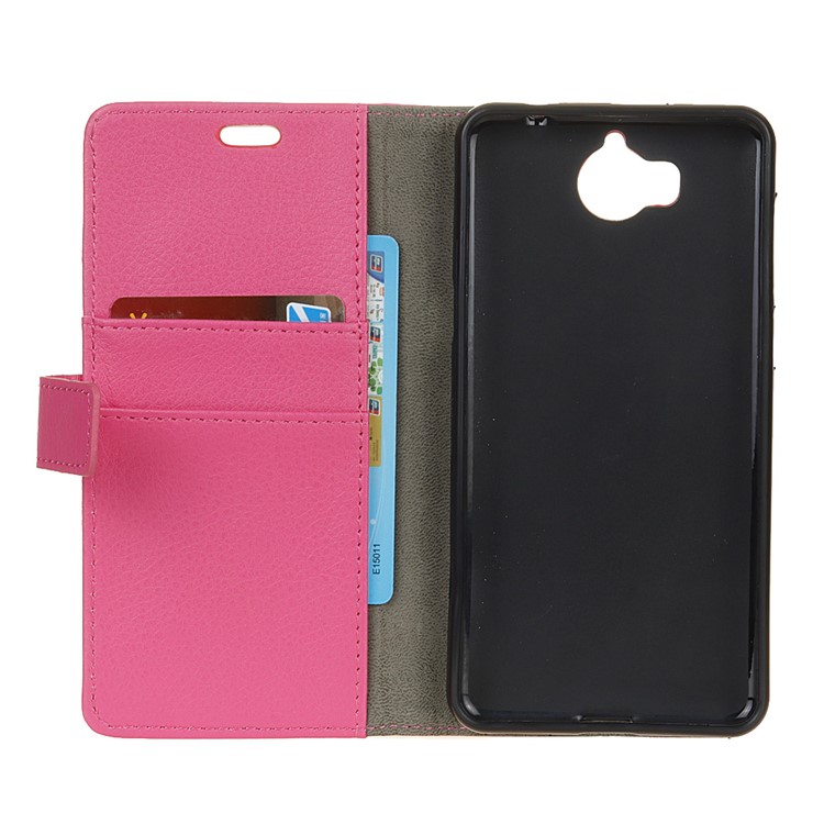 For Huawei Y5 (2017) / Y6 (2017) Litchi Texture Wallet Leather Stand Phone Shell - Rose-4