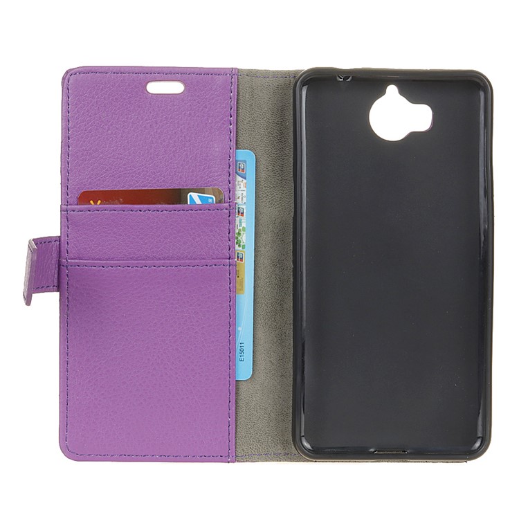 For Huawei Y5 (2017) / Y6 (2017) Litchi Texture Wallet Leather Stand Phone Casing - Purple-4