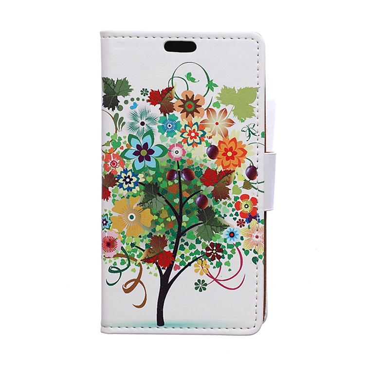 Pattern printing Wallet PU leather Phone Case with Card Holders for Huawei Y5 (2017) / Y6 (2017) - Flower Tree-1