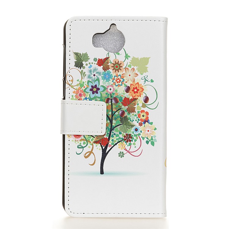 Pattern printing Wallet PU leather Phone Case with Card Holders for Huawei Y5 (2017) / Y6 (2017) - Flower Tree-2