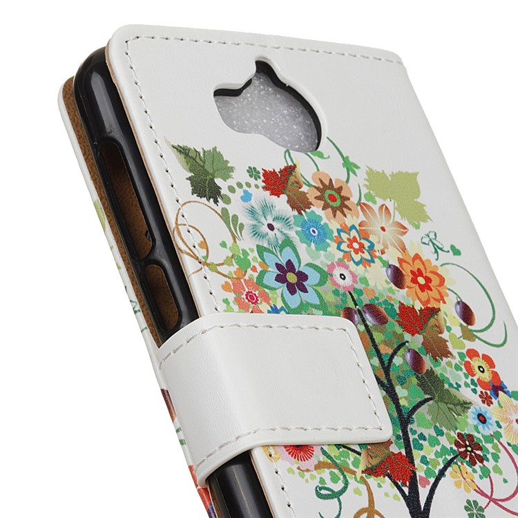Pattern printing Wallet PU leather Phone Case with Card Holders for Huawei Y5 (2017) / Y6 (2017) - Flower Tree-3