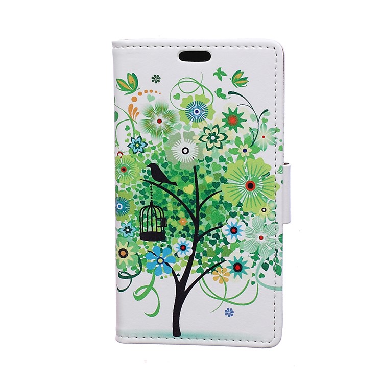 Patterned Printing Protection Wallet Flip Mobile Case Shell for Huawei Y5 (2017) / Y6 (2017) - Green Flower Tree-1