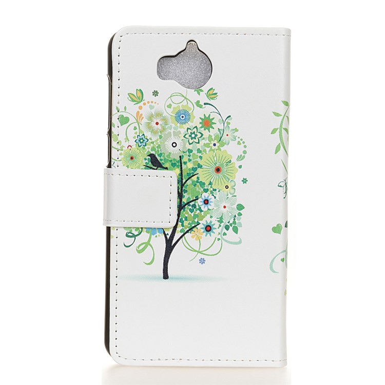 Patterned Printing Protection Wallet Flip Mobile Case Shell for Huawei Y5 (2017) / Y6 (2017) - Green Flower Tree-2