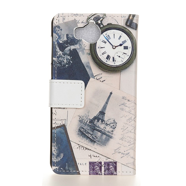 For Huawei Y5 (2017) / Y6 (2017) Pattern Printing Wallet PU Leather Phone Case Shell - Eiffel Tower and Quill-pen-2