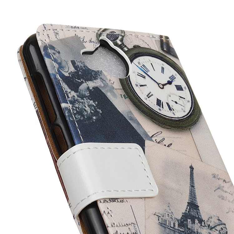 For Huawei Y5 (2017) / Y6 (2017) Pattern Printing Wallet PU Leather Phone Case Shell - Eiffel Tower and Quill-pen-3
