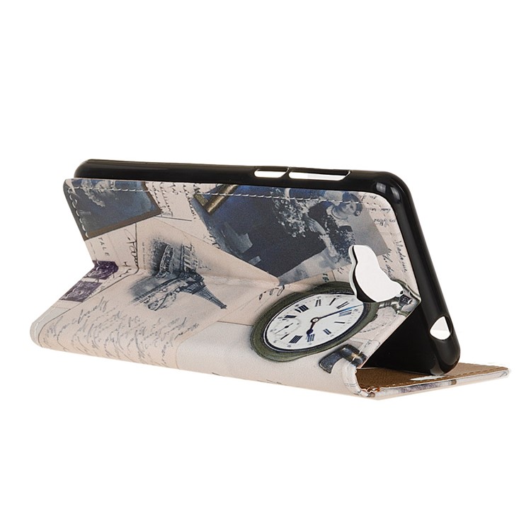 For Huawei Y5 (2017) / Y6 (2017) Pattern Printing Wallet PU Leather Phone Case Shell - Eiffel Tower and Quill-pen-4