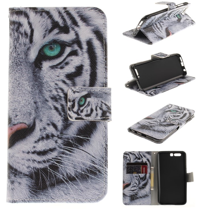 Printing Pattern Flip Leather Case Accessory with Card Holders for Huawei Honor 9 - Tiger Pattern-1