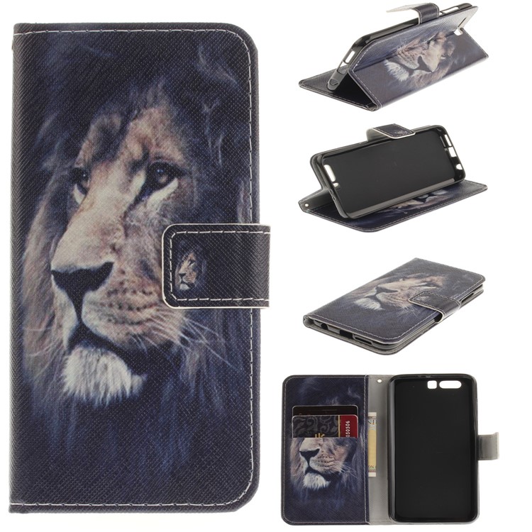 Printing Pattern Folio Leather Phone Casing for Huawei Honor 9 - Lion Pattern-1