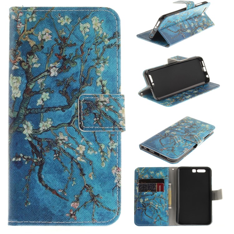 Printing Pattern PU Flip Leather Mobile Phone Case Cover for Huawei Honor 9 - Tree with Flowers-1