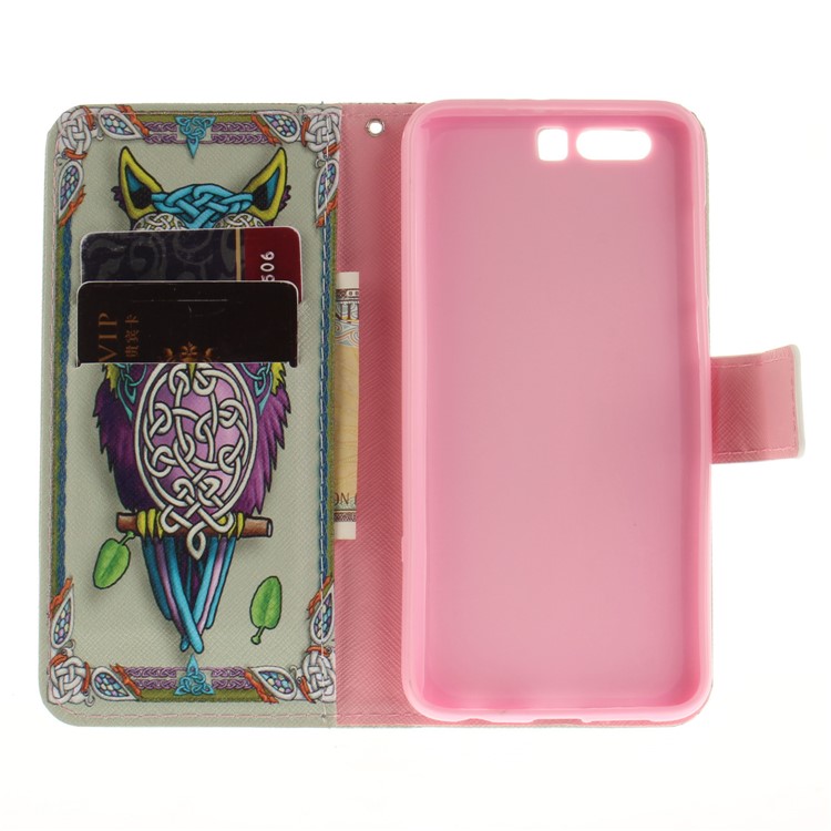 Printing Pattern Flip Leather Phone Stand Mobile Shell for Huawei Honor 9 - Colorized Owl-9