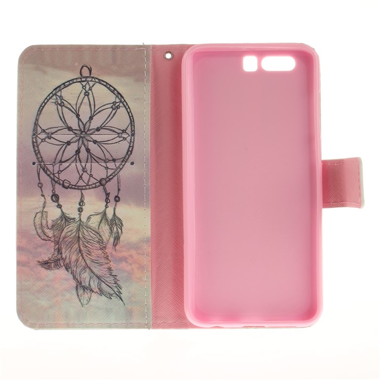 For Huawei Honor 9 Printing Pattern Folio Leather Wallet Stand Phone Case Accessory - Feather Dream Catcher-10