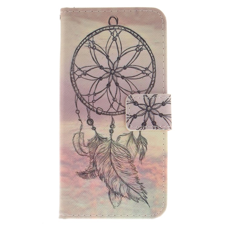 For Huawei Honor 9 Printing Pattern Folio Leather Wallet Stand Phone Case Accessory - Feather Dream Catcher-2
