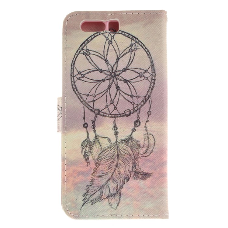 For Huawei Honor 9 Printing Pattern Folio Leather Wallet Stand Phone Case Accessory - Feather Dream Catcher-3