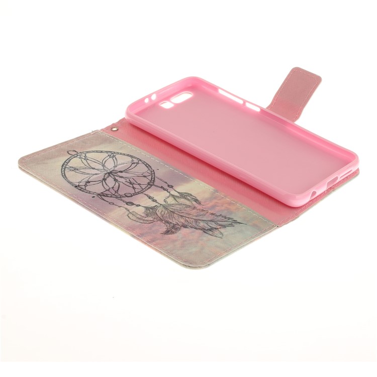 For Huawei Honor 9 Printing Pattern Folio Leather Wallet Stand Phone Case Accessory - Feather Dream Catcher-8