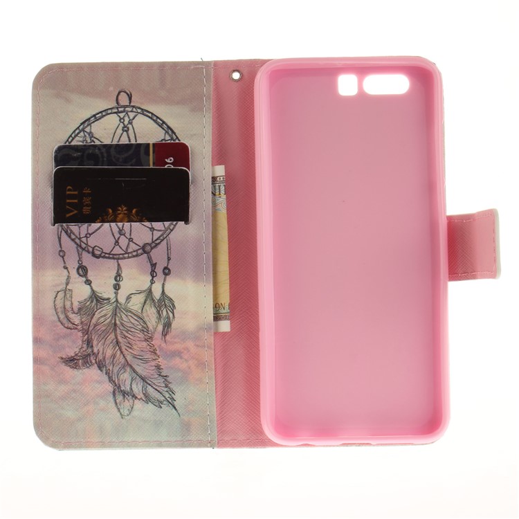 For Huawei Honor 9 Printing Pattern Folio Leather Wallet Stand Phone Case Accessory - Feather Dream Catcher-9