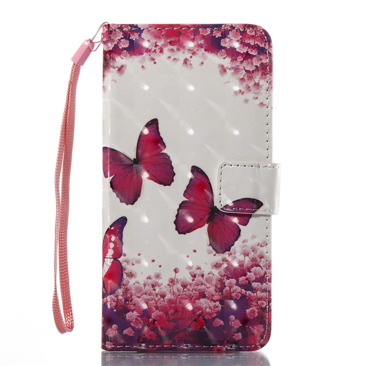 For Huawei P8 Lite (2017) / Honor 8 Lite Pattern Printing PU Leather Folio Wallet Phone Case Accessory with Stand - Red Butterflies-2