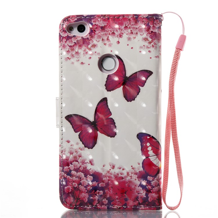 For Huawei P8 Lite (2017) / Honor 8 Lite Pattern Printing PU Leather Folio Wallet Phone Case Accessory with Stand - Red Butterflies-3