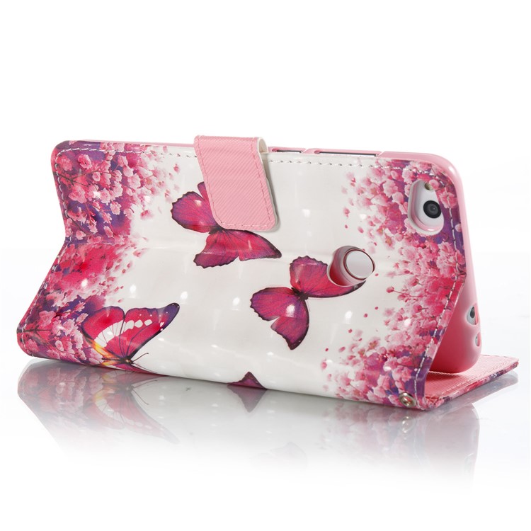 For Huawei P8 Lite (2017) / Honor 8 Lite Pattern Printing PU Leather Folio Wallet Phone Case Accessory with Stand - Red Butterflies-4