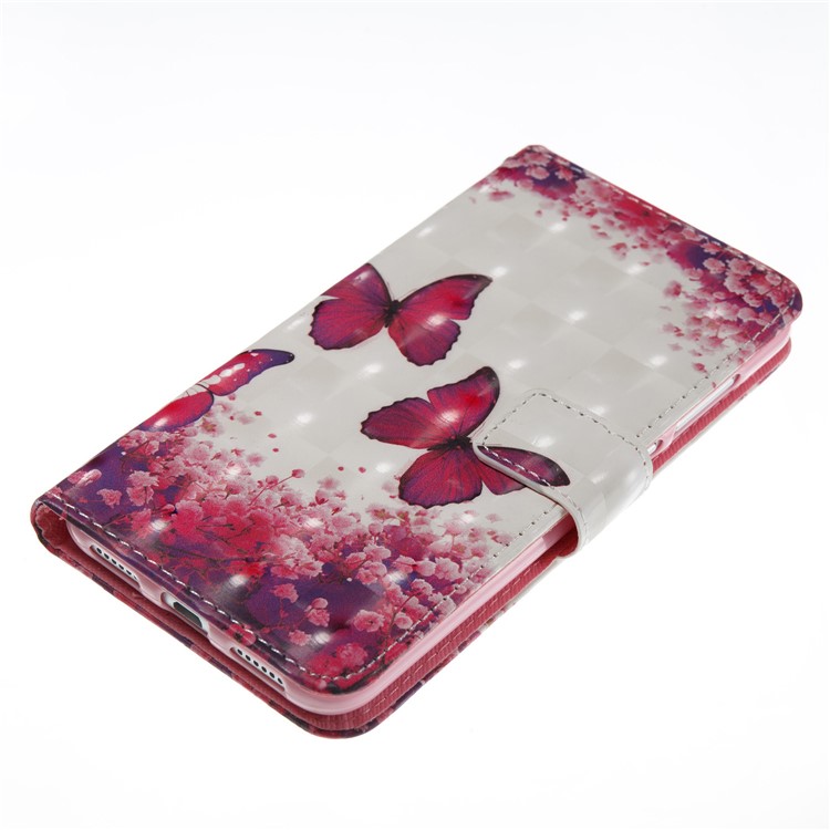 For Huawei P8 Lite (2017) / Honor 8 Lite Pattern Printing PU Leather Folio Wallet Phone Case Accessory with Stand - Red Butterflies-5