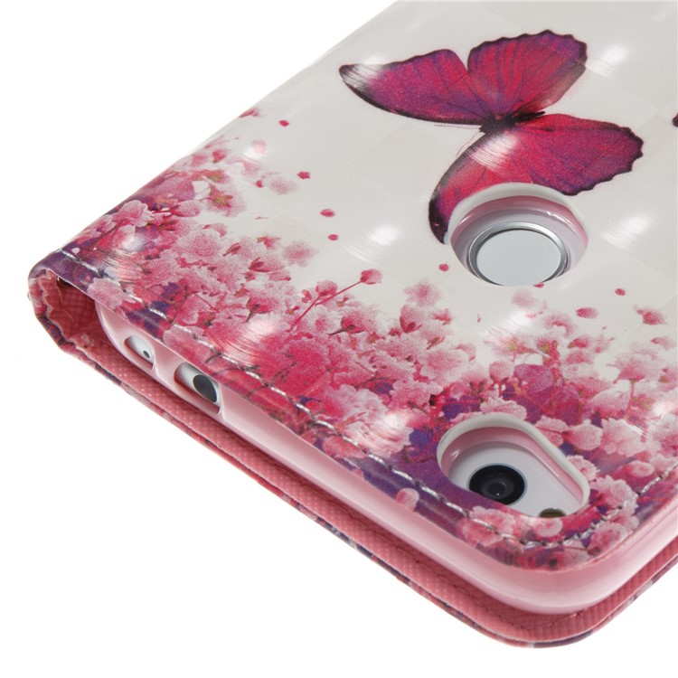 For Huawei P8 Lite (2017) / Honor 8 Lite Pattern Printing PU Leather Folio Wallet Phone Case Accessory with Stand - Red Butterflies-6