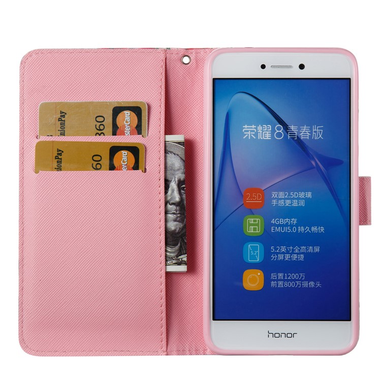 For Huawei P8 Lite (2017) / Honor 8 Lite Pattern Printing PU Leather Folio Wallet Phone Case Accessory with Stand - Red Butterflies-7