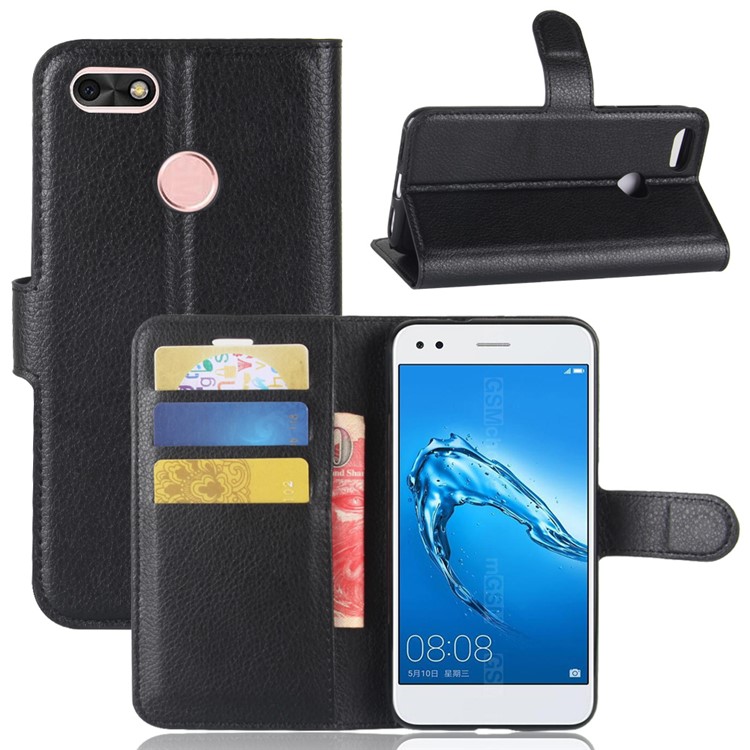 Litchi Texture Wallet Leather Stand Case for Huawei Enjoy 7 - Black-1