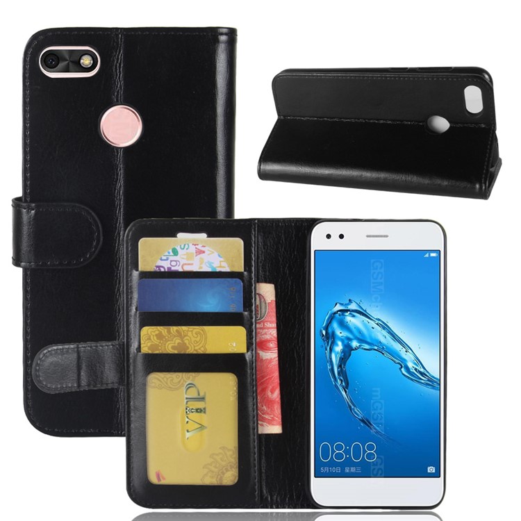 Crazy Horse Leather Stand Shell with Card Slots with Phone Slots for Huawei P9 lite mini / Enjoy 7 / Y6 Pro (2017) - Black-1