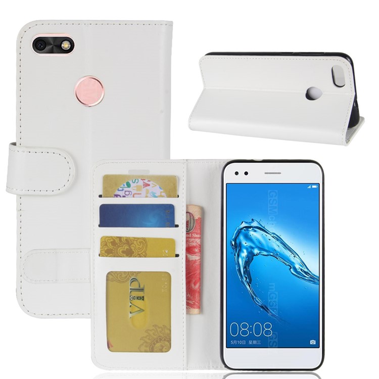 Crazy Horse Leather Flip Stand Case Accessory with Card Holders for Huawei P9 lite mini / Enjoy 7 / Y6 Pro (2017) - White-1