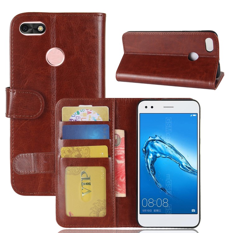 Crazy Horse Leather Stand Protective Mobile Cover Shell with Stand for Huawei P9 lite mini / Enjoy 7 / Y6 Pro (2017) - Brown-1