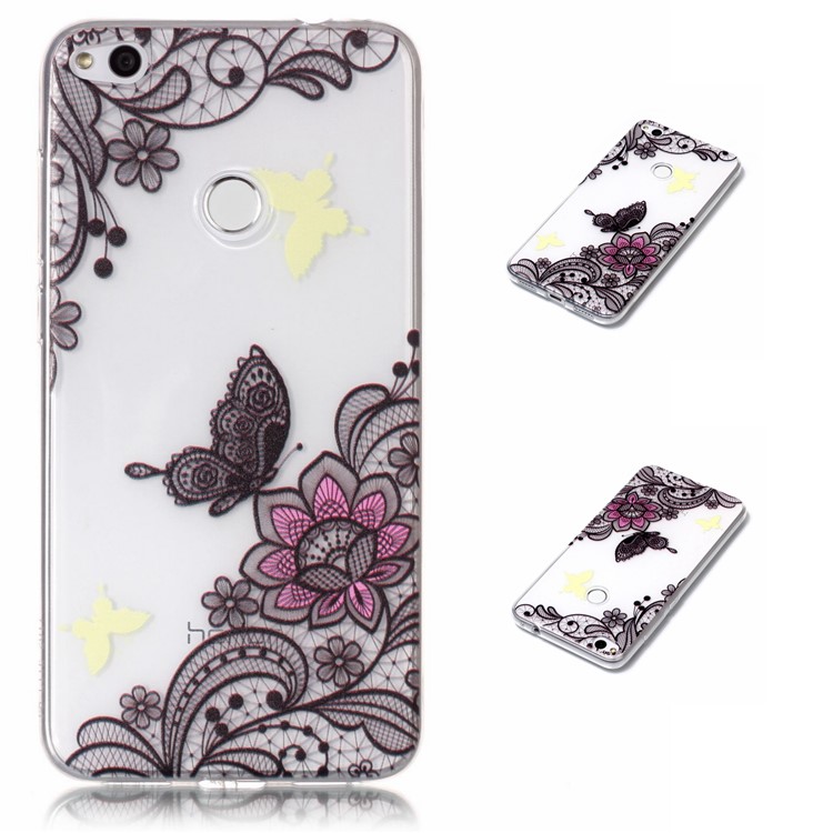 Embossing Pattern Lightweight Soft TPU Jelly Casing for Huawei P8 Lite (2017) / Honor 8 Lite - Flower and Butterfly-1