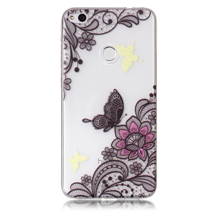 Embossing Pattern Lightweight Soft TPU Jelly Casing for Huawei P8 Lite (2017) / Honor 8 Lite - Flower and Butterfly-2