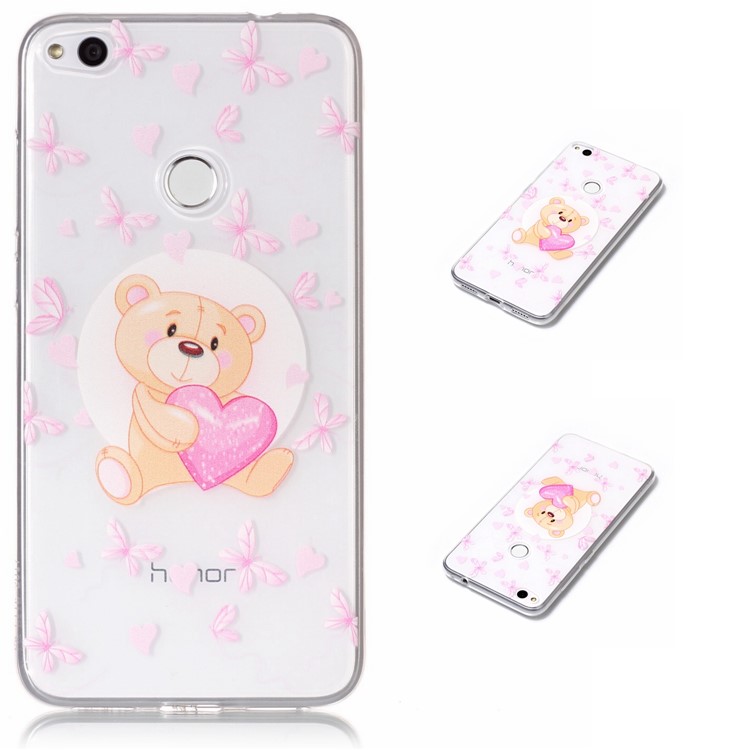 Ultra-thin Embossment Pattern Soft TPU Jelly Case for Huawei P8 Lite (2017) / Honor 8 Lite - Bear and Heart-1