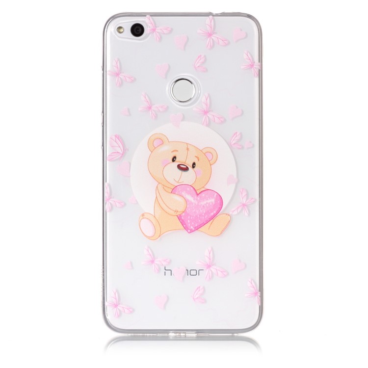 Ultra-thin Embossment Pattern Soft TPU Jelly Case for Huawei P8 Lite (2017) / Honor 8 Lite - Bear and Heart-2