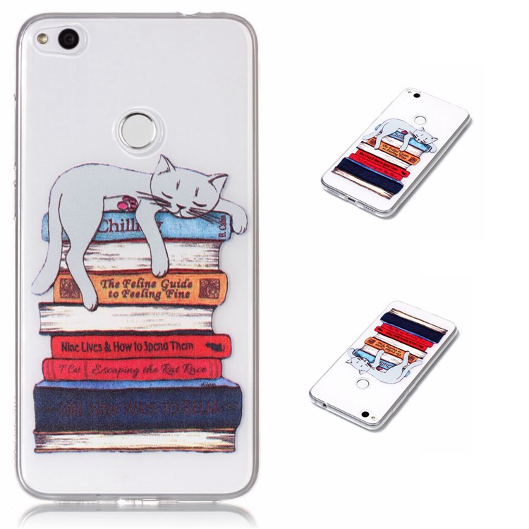 Embossing Pattern Lightweight Soft TPU Phone Back Shell for Huawei P8 Lite (2017) / Honor 8 Lite - Cat Sleeping on the Books-1