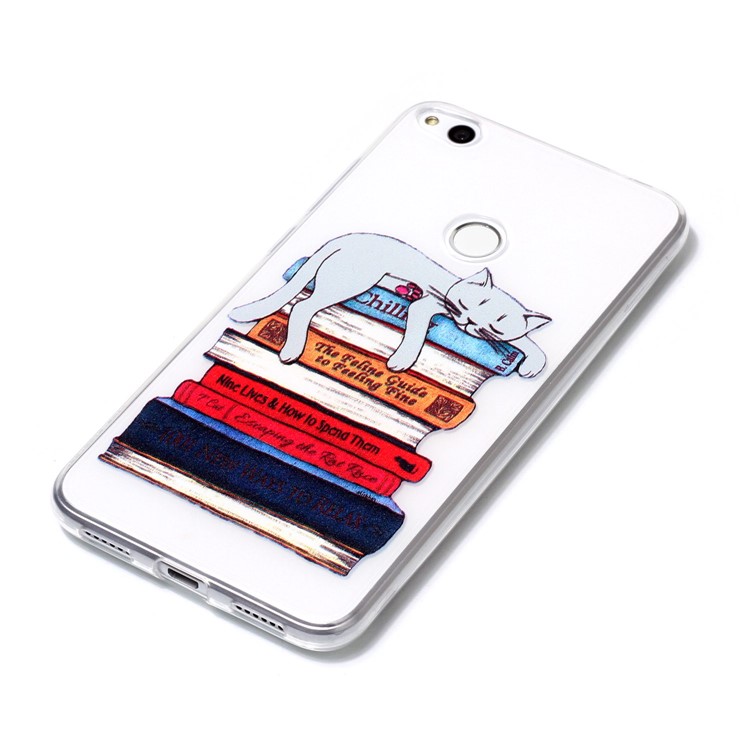 Embossing Pattern Lightweight Soft TPU Phone Back Shell for Huawei P8 Lite (2017) / Honor 8 Lite - Cat Sleeping on the Books-3