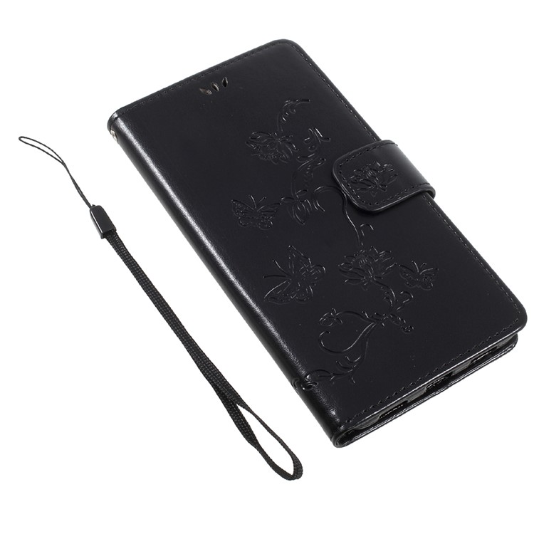 Imprint Butterfly Flower Leather Wallet Case for Huawei Y7 (2017) (Prime Version) - Black-10