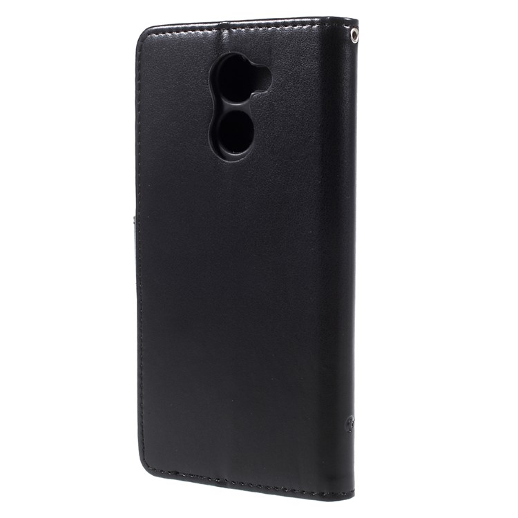 Imprint Butterfly Flower Leather Wallet Case for Huawei Y7 (2017) (Prime Version) - Black-2