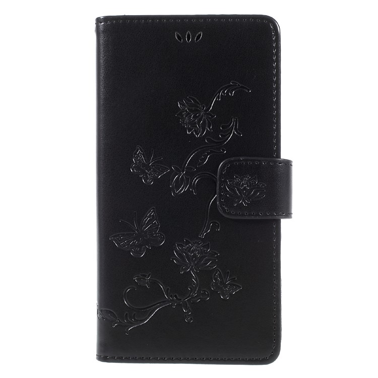 Imprint Butterfly Flower Leather Wallet Case for Huawei Y7 (2017) (Prime Version) - Black-3