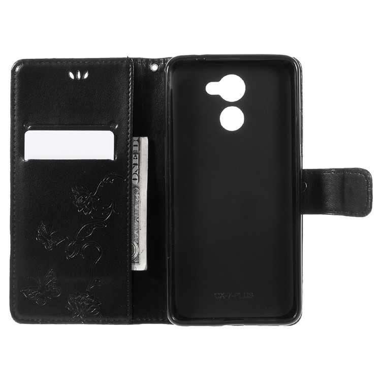 Imprint Butterfly Flower Leather Wallet Case for Huawei Y7 (2017) (Prime Version) - Black-6