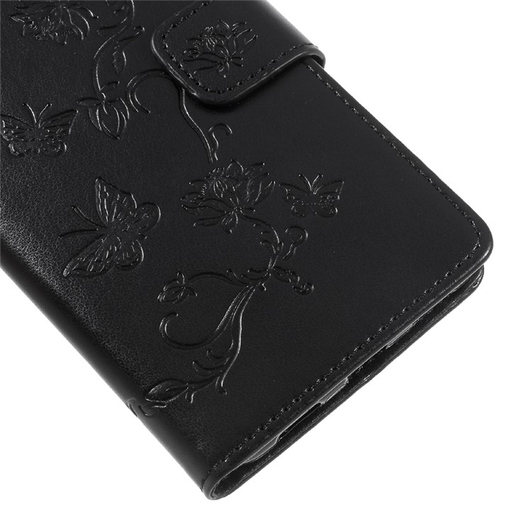 Imprint Butterfly Flower Leather Wallet Case for Huawei Y7 (2017) (Prime Version) - Black-7