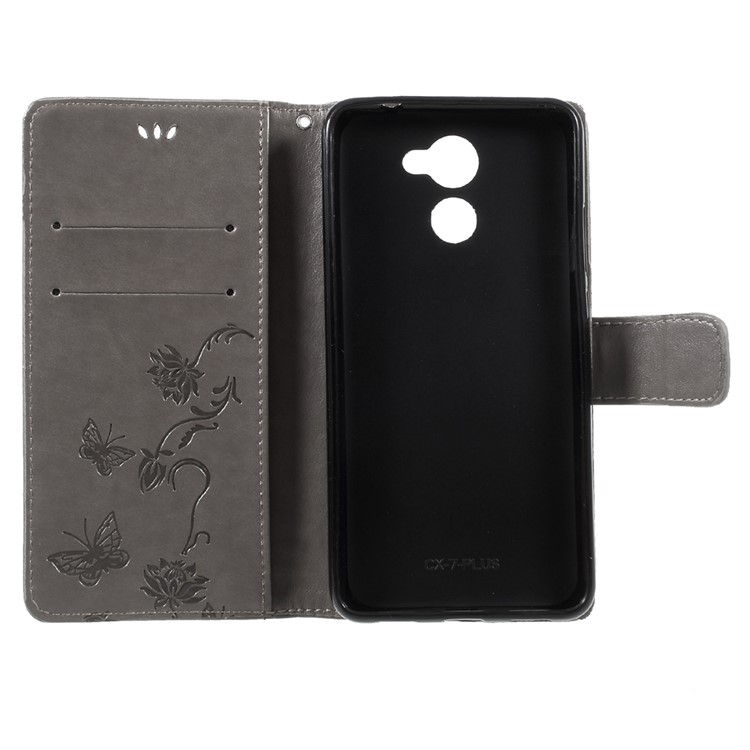 Imprint Butterfly Flower Leather Wallet Cover for Huawei Y7 (2017) (Prime Version) - Grey-6
