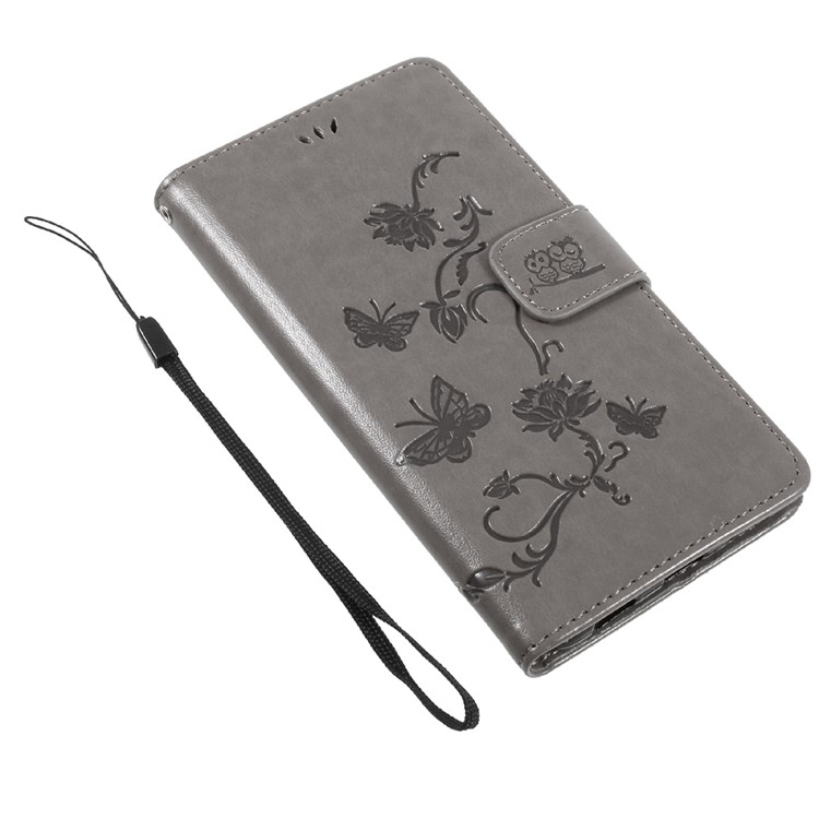 Imprint Butterfly Flower Leather Wallet Cover for Huawei Y7 (2017) (Prime Version) - Grey-7