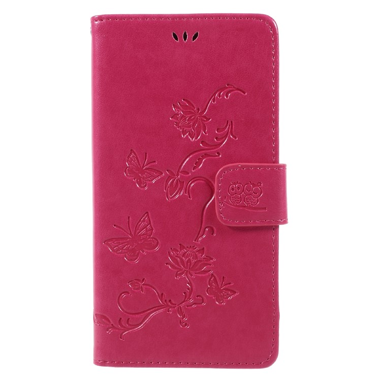 Imprint Butterfly Flower Leather Wallet Case Cover for Huawei Y7 (2017) (Prime Version) - Rose-1