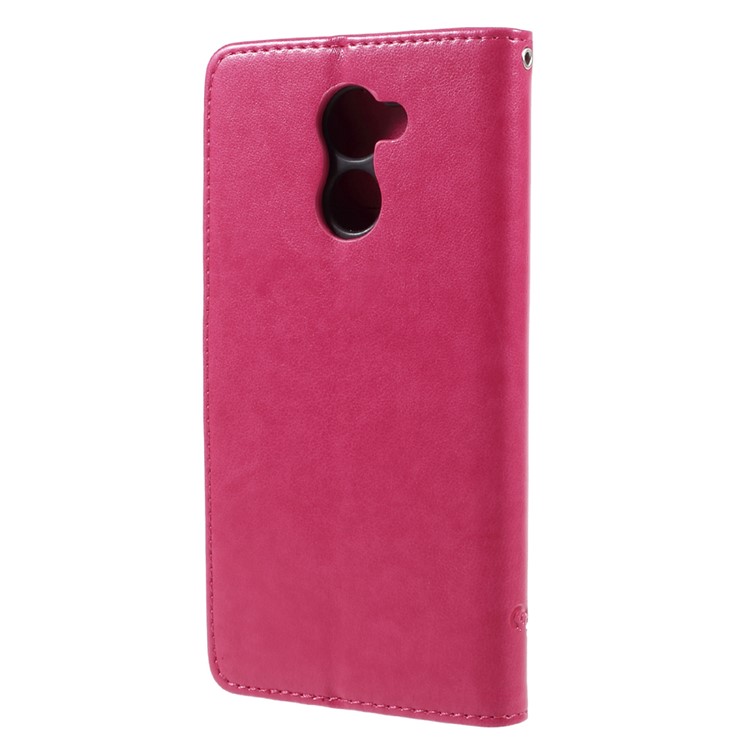 Imprint Butterfly Flower Leather Wallet Case Cover for Huawei Y7 (2017) (Prime Version) - Rose-2