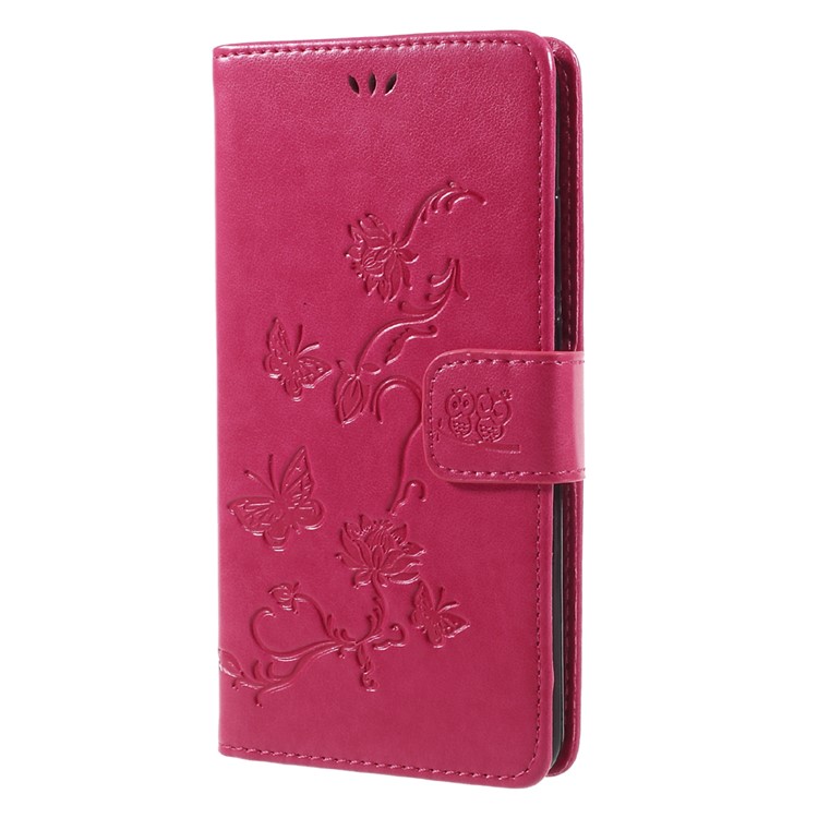 Imprint Butterfly Flower Leather Wallet Case Cover for Huawei Y7 (2017) (Prime Version) - Rose-3