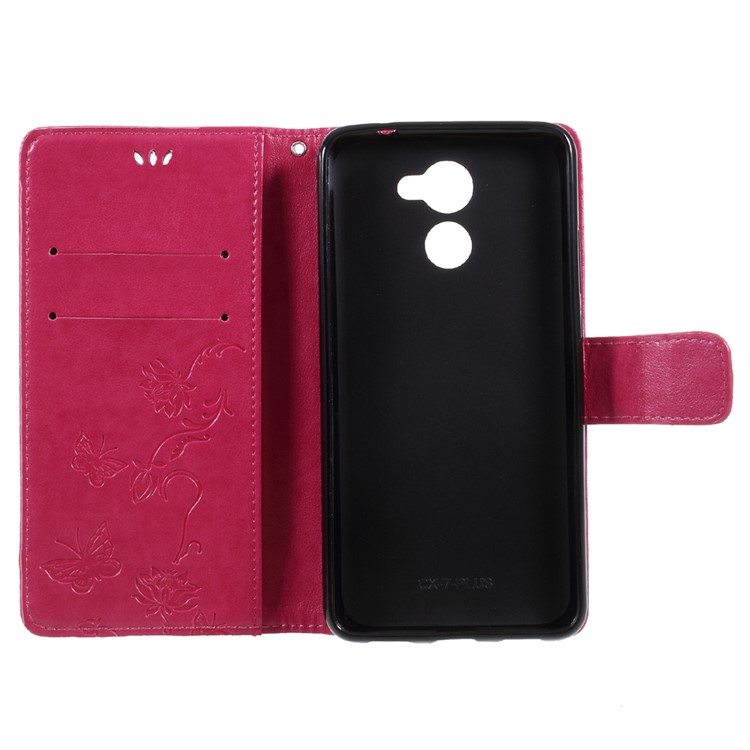 Imprint Butterfly Flower Leather Wallet Case Cover for Huawei Y7 (2017) (Prime Version) - Rose-6