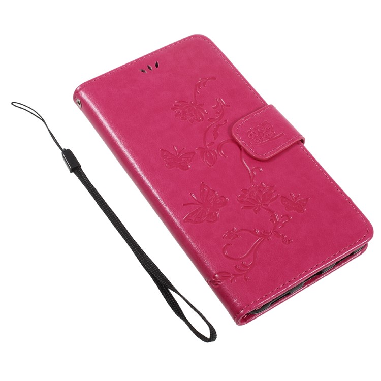 Imprint Butterfly Flower Leather Wallet Case Cover for Huawei Y7 (2017) (Prime Version) - Rose-7