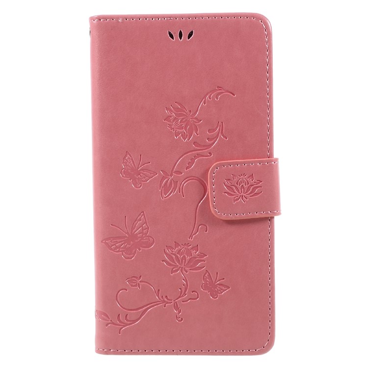 Imprint Butterfly Flower PU Leather Wallet Case for Huawei Y7 (2017) (Prime Version) - Pink-1